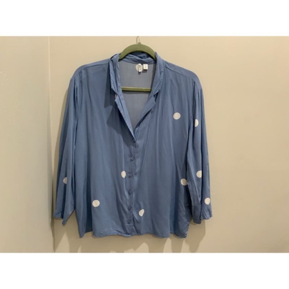 Nordstrom Womens Blue Polka Dot Rayon Button Front Blouse Top Large NO464226MI
